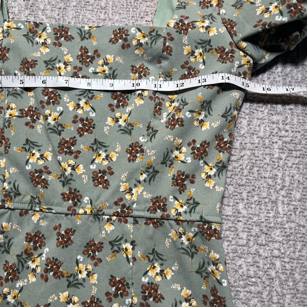 Trixxi Women’s Dress Size M Sage Green Floral Puff Sleeve - Picture 15 of 17